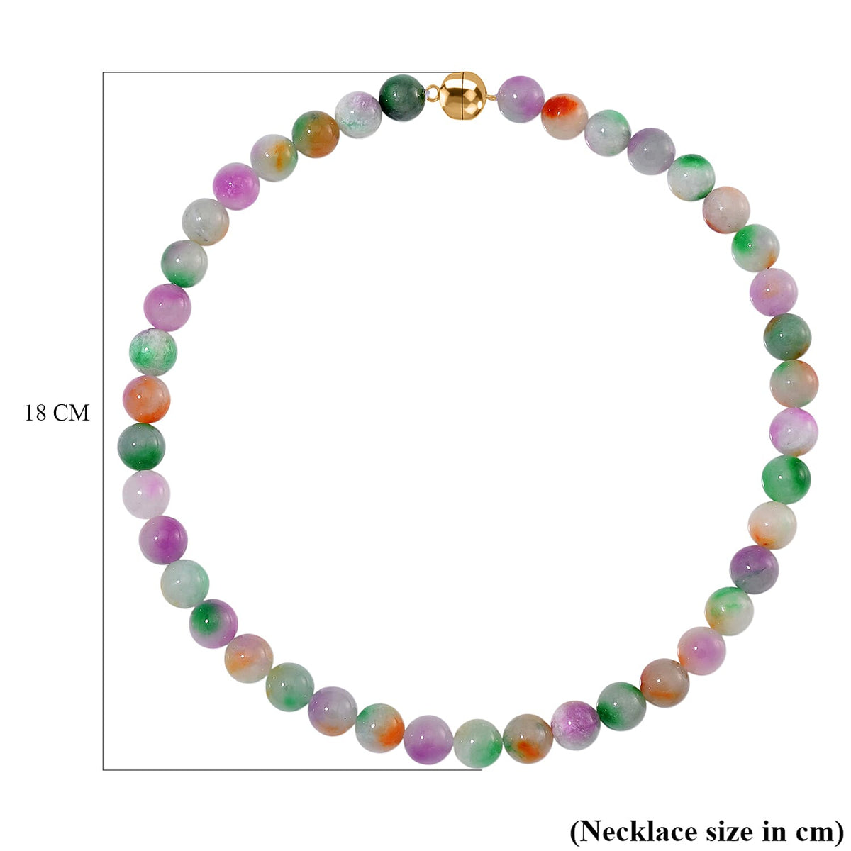 Multi Colour Burmese Jadeite Bead Necklace (Size - 20) with Magnetic Clasp in Yellow Gold Plated Sterling Silver 650 Ct. V32733644 18