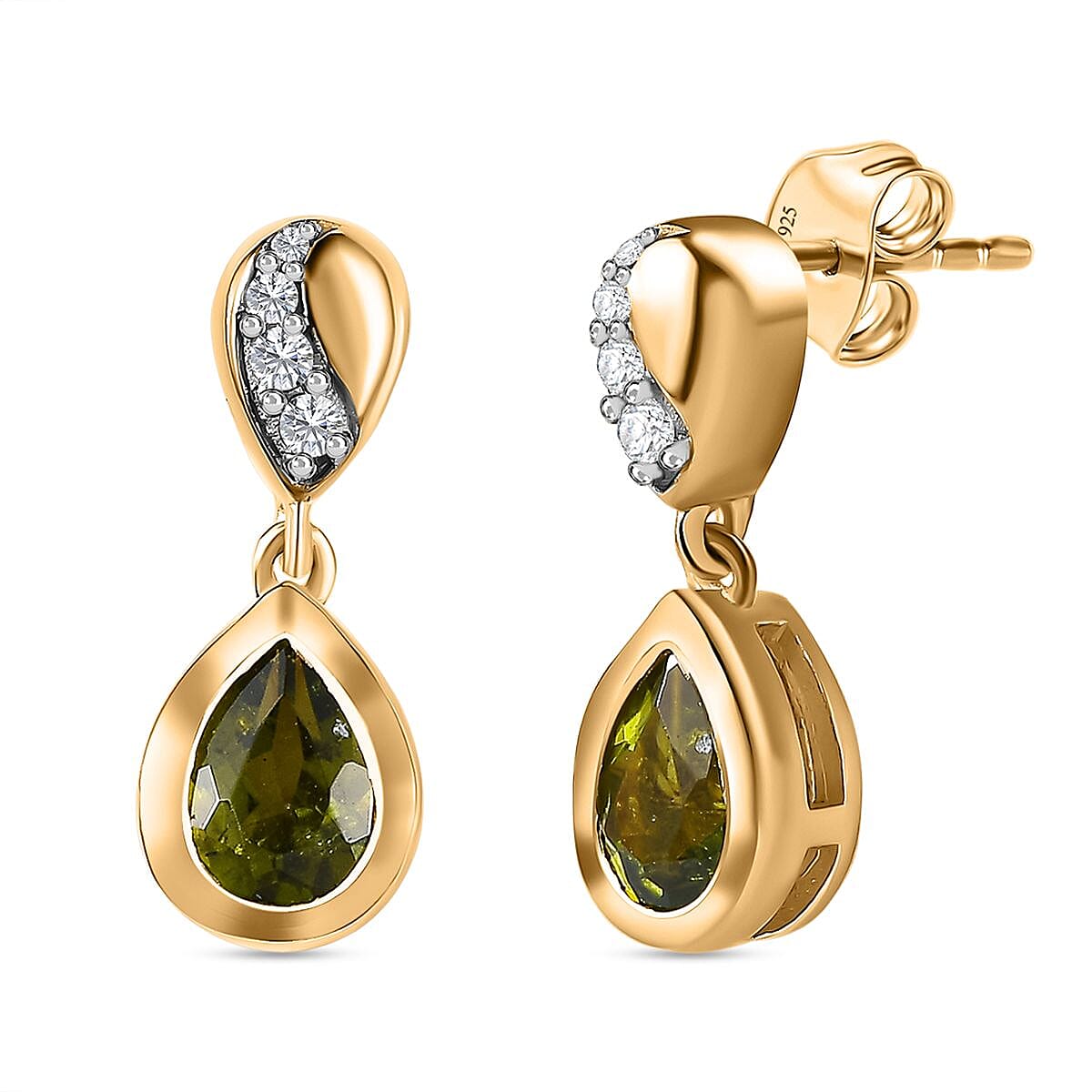Rare Vesuvianite and Natural Zircon Dangle Earrings in 18K Yellow Gold Vermeil Plated Sterling Silver 1.64 Ct. 7621748 0
