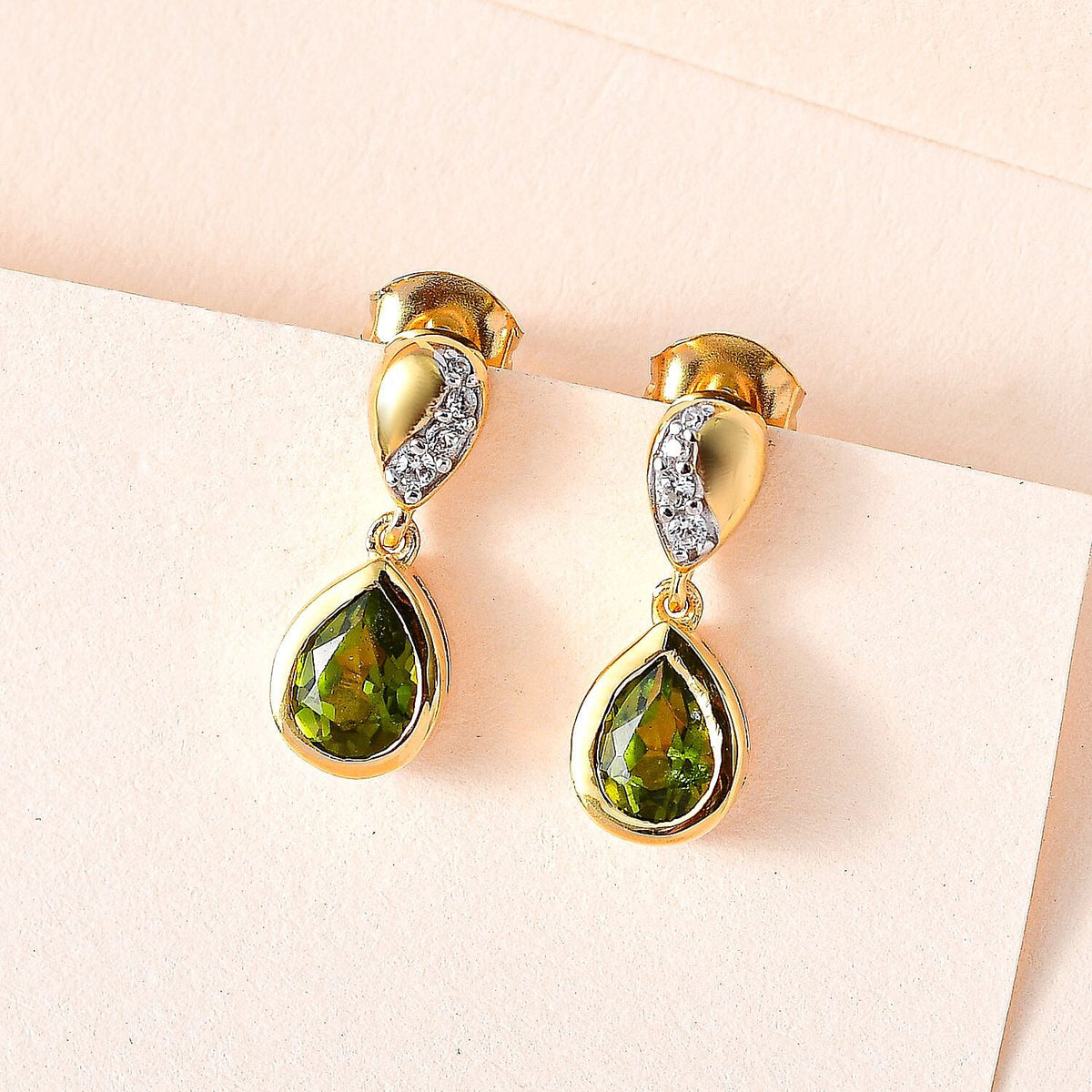 Rare Vesuvianite and Natural Zircon Dangle Earrings in 18K Yellow Gold Vermeil Plated Sterling Silver 1.64 Ct. 7621748 2