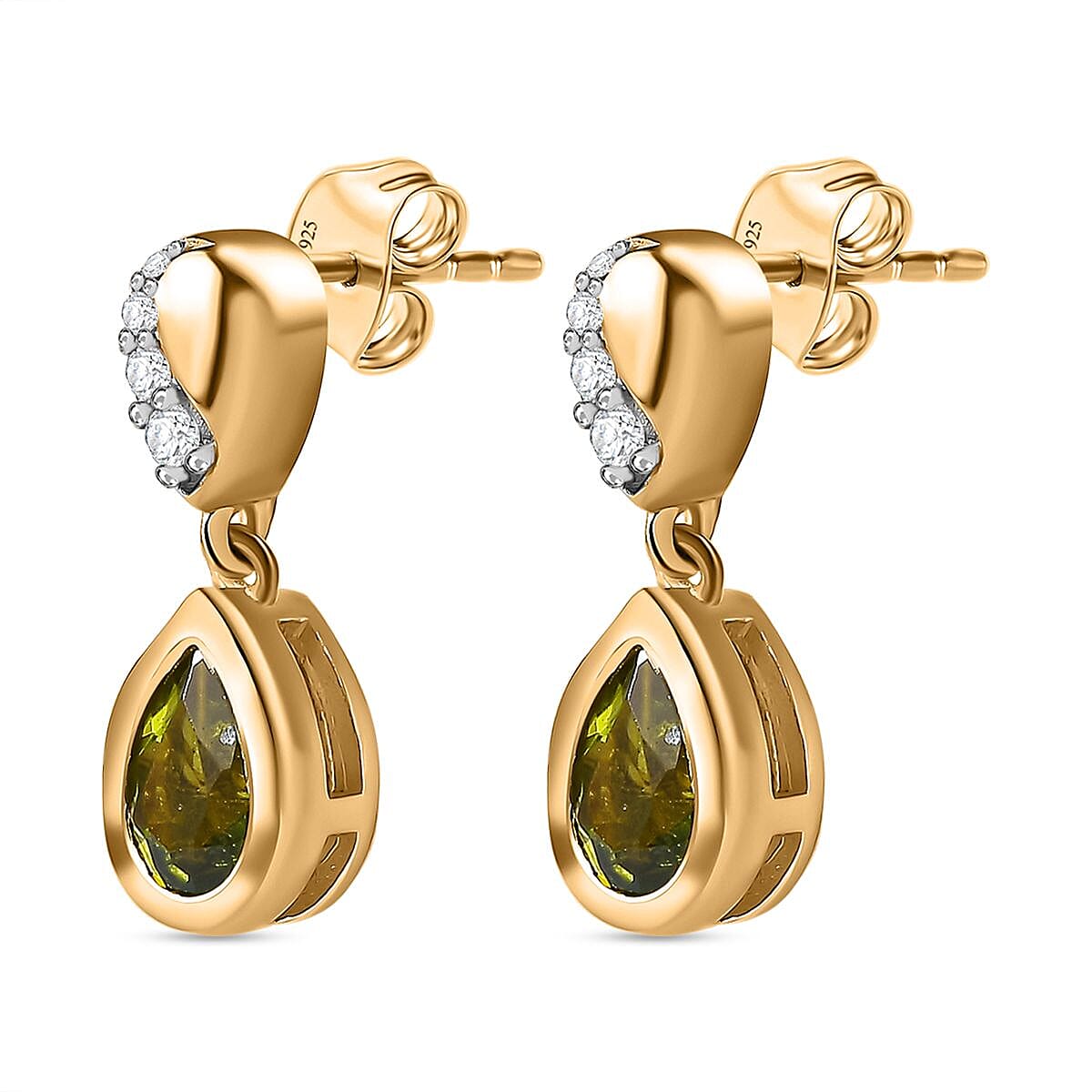 Rare Vesuvianite and Natural Zircon Dangle Earrings in 18K Yellow Gold Vermeil Plated Sterling Silver 1.64 Ct. 7621748 4