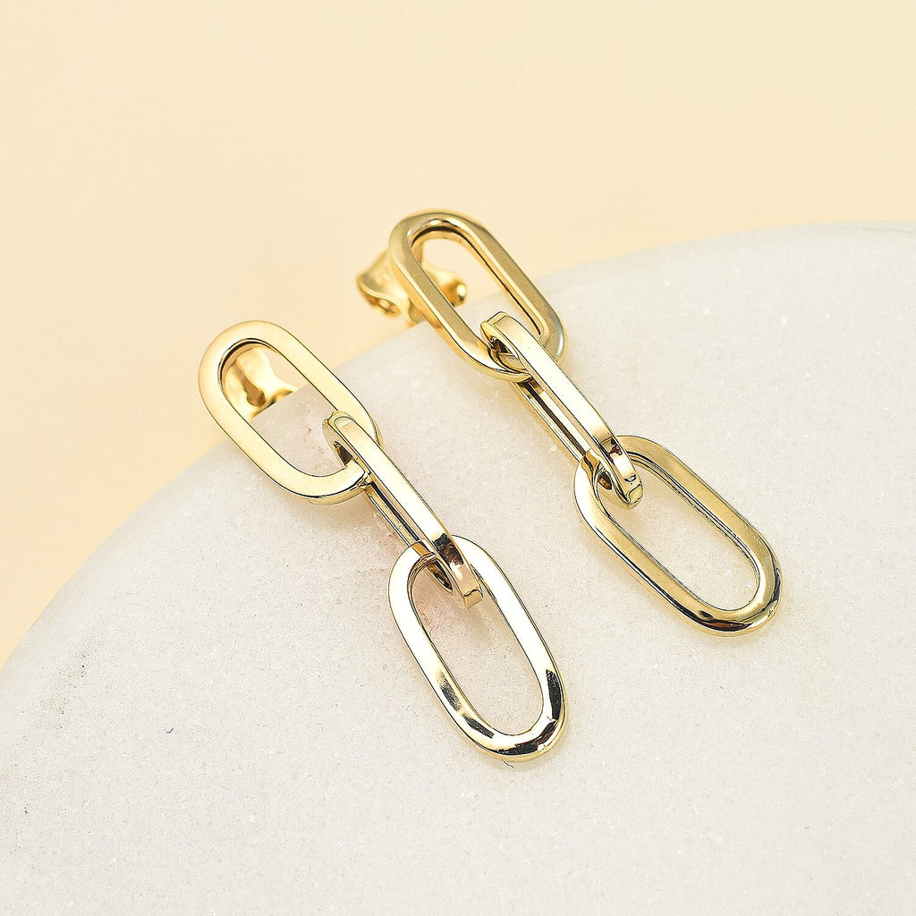 Vicenza Closeout - 9K Yellow Gold Paperclip Drop Earrings