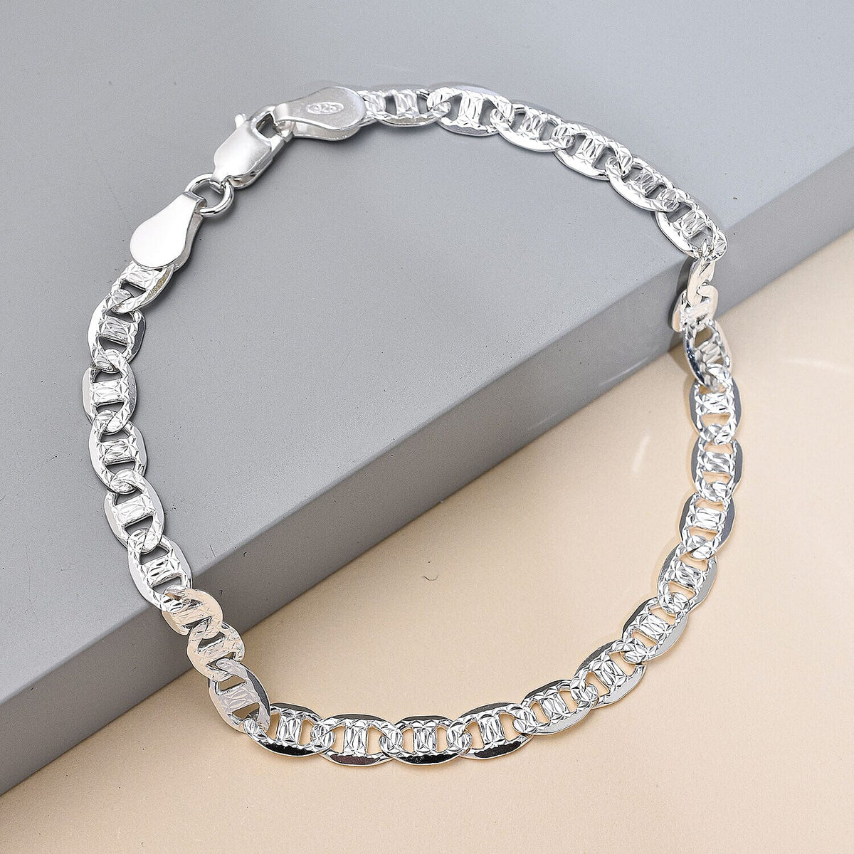 Vicenza Closeout - Rhodium Overlay Sterling Silver Bracelet (Size - 7.5) 7272198 1