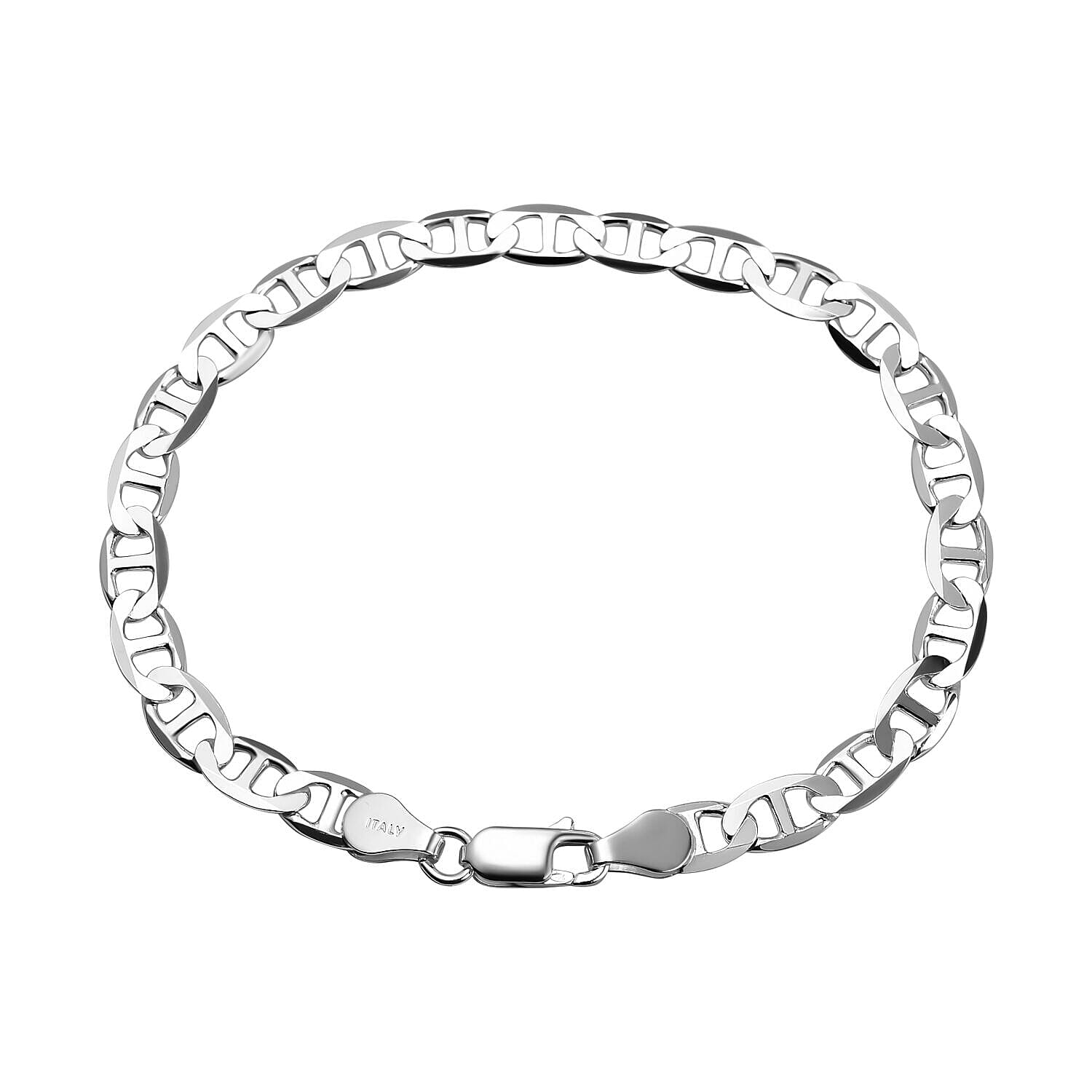 Vicenza Closeout - Rhodium Overlay Sterling Silver Mariner Link Bracelet (Size - 7.5), 7272314 0