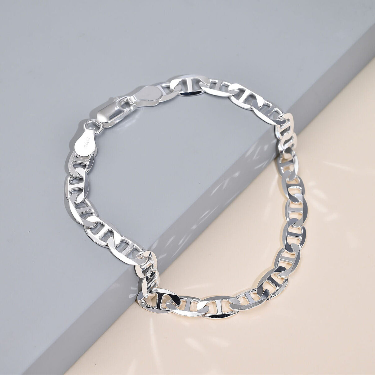 Vicenza Closeout - Rhodium Overlay Sterling Silver Mariner Link Bracelet (Size - 7.5), 7272314 1
