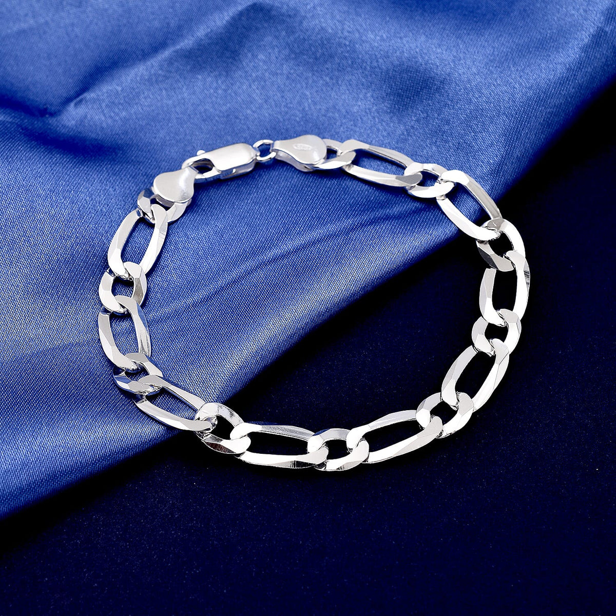 Vicenza Closeout - Rhodium Overlay Sterling Silver Figaro Bracelet (Size - 7.5), Silver Wt. 9.08 Gms 7271983 3