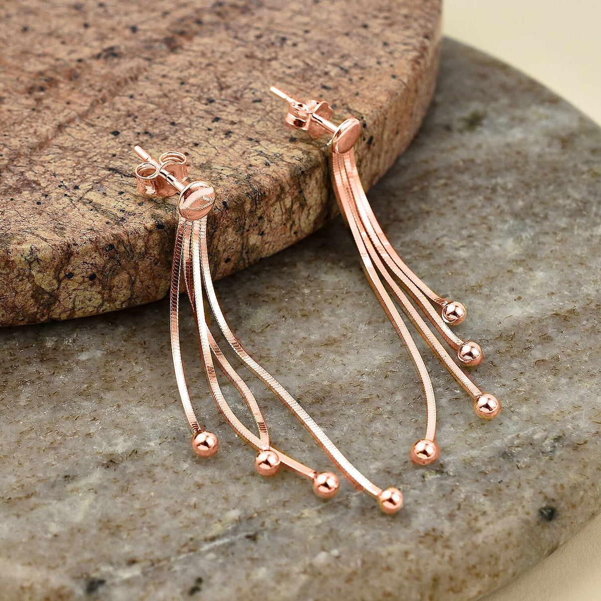 Vicenza Closeout - Snake Drop Bead Earrings in Rose Gold Plated Sterling Silver 7725154 1