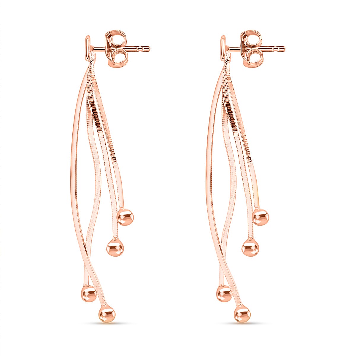 Vicenza Closeout - Snake Drop Bead Earrings in Rose Gold Plated Sterling Silver 7725154 4