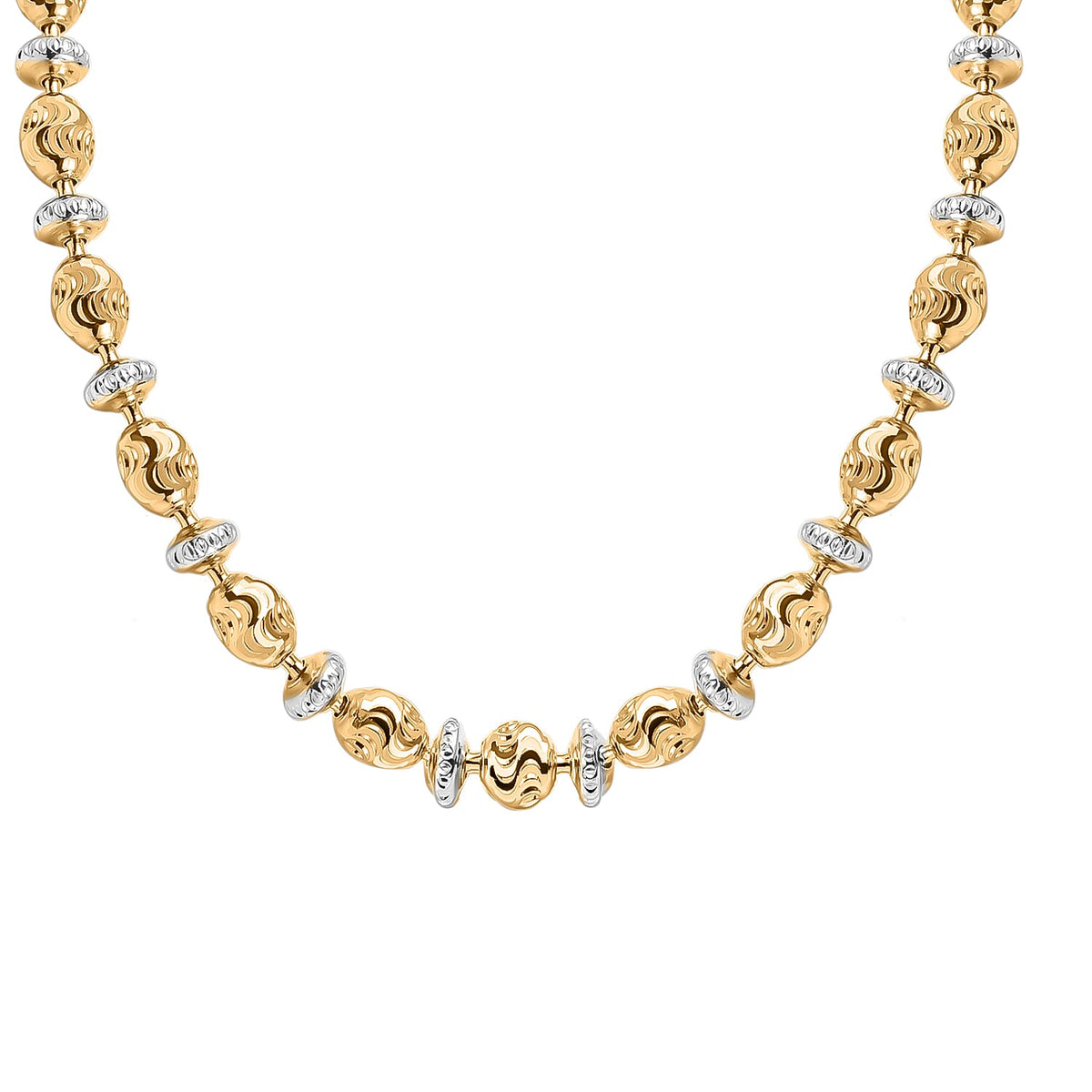 Vicenza Closeout - Rhodium and Yellow Gold Plated Sterling Silver Saturno Necklace (Size - 20), Silver Wt. 16.00 Gms 7668497 0