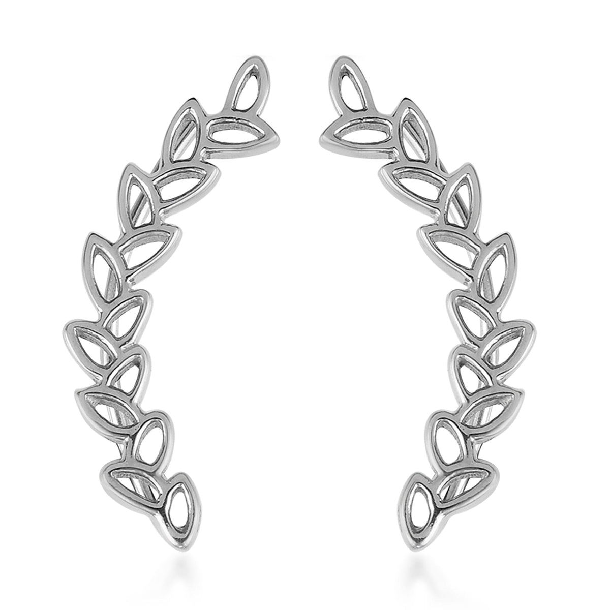 Vicenza Collection Silver Leaves Climber Earrings in Platinum Plated Sterling Silver 2327651 0