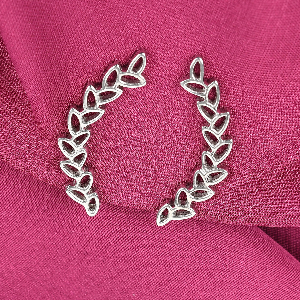 Vicenza Collection Silver Leaves Climber Earrings in Platinum Plated Sterling Silver 2327651 2