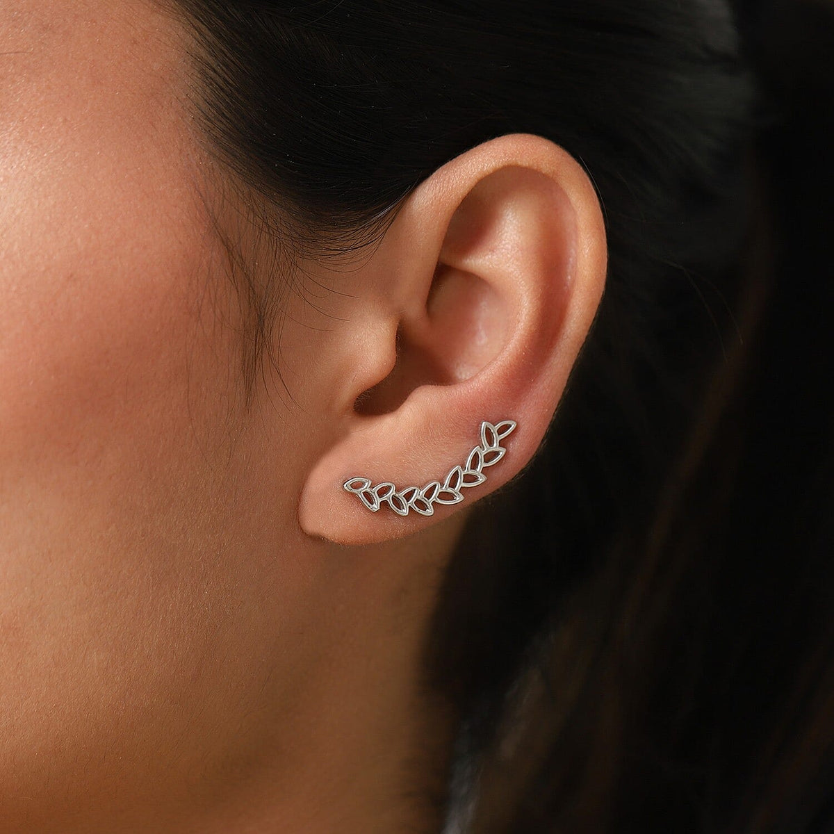 Vicenza Collection Silver Leaves Climber Earrings in Platinum Plated Sterling Silver 2327651 3