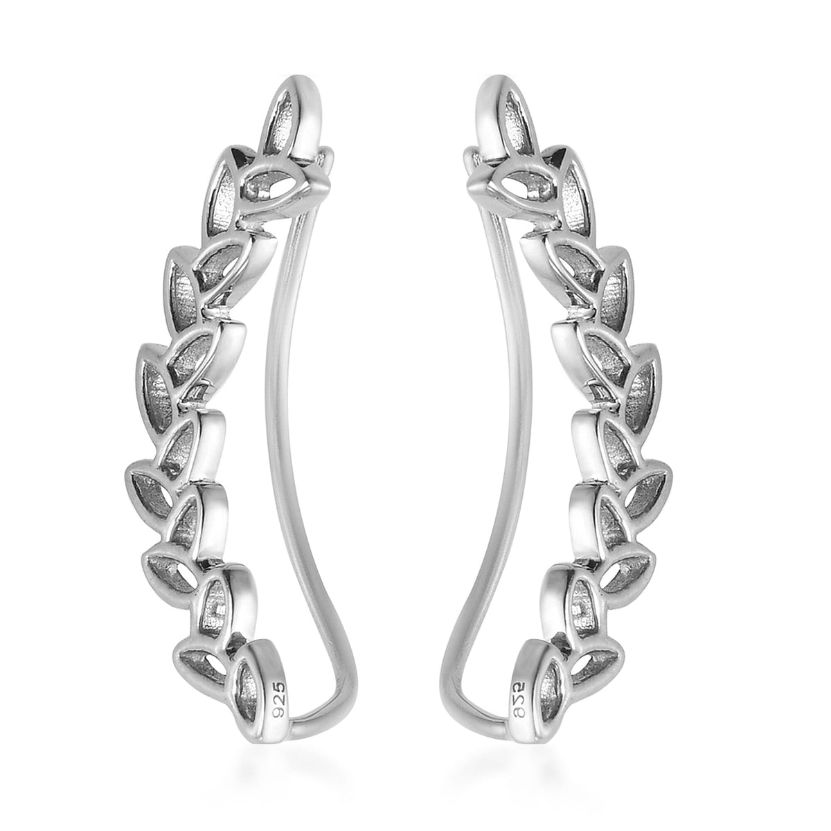 Vicenza Collection Silver Leaves Climber Earrings in Platinum Plated Sterling Silver 2327651 4