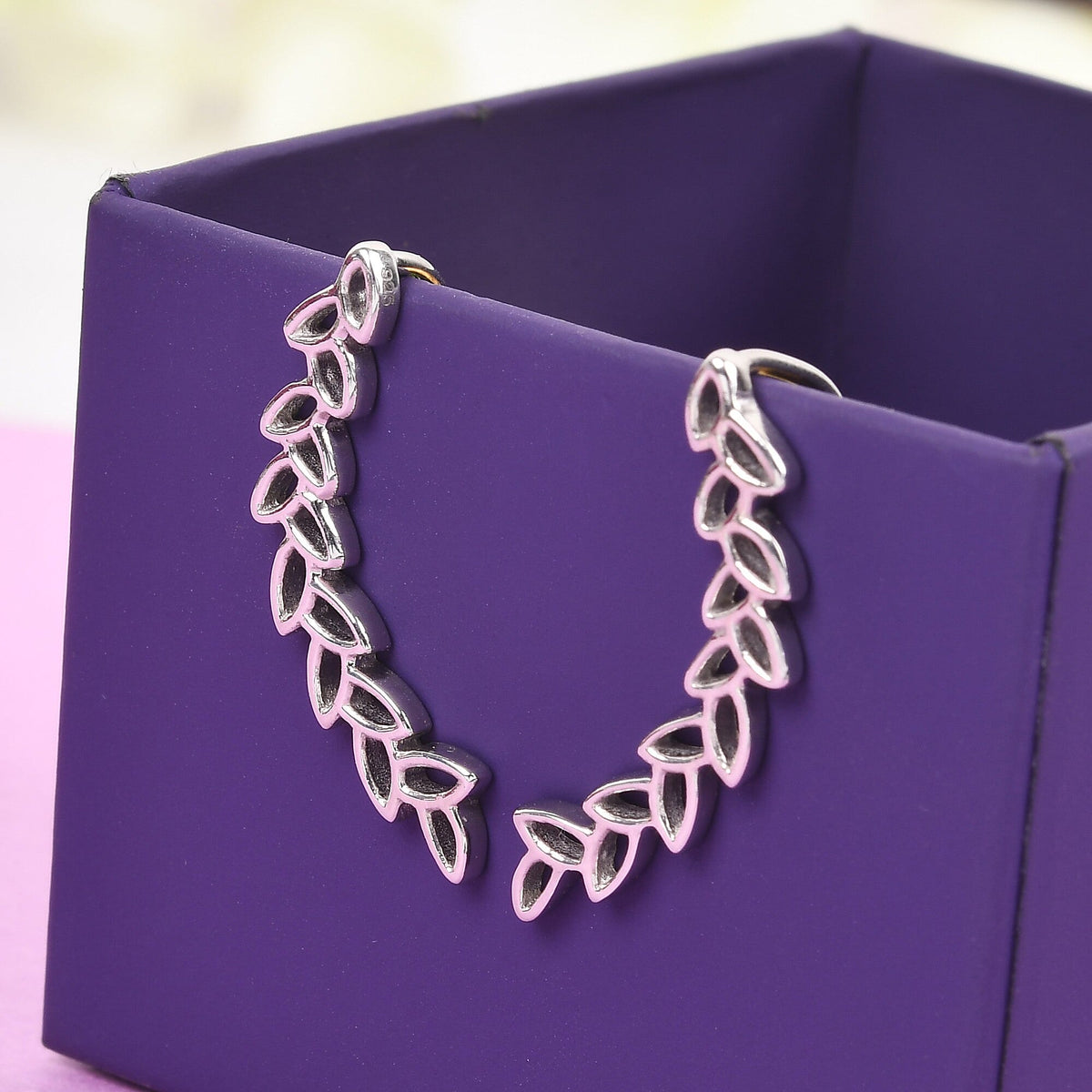 Vicenza Collection Silver Leaves Climber Earrings in Platinum Plated Sterling Silver 2327651 5