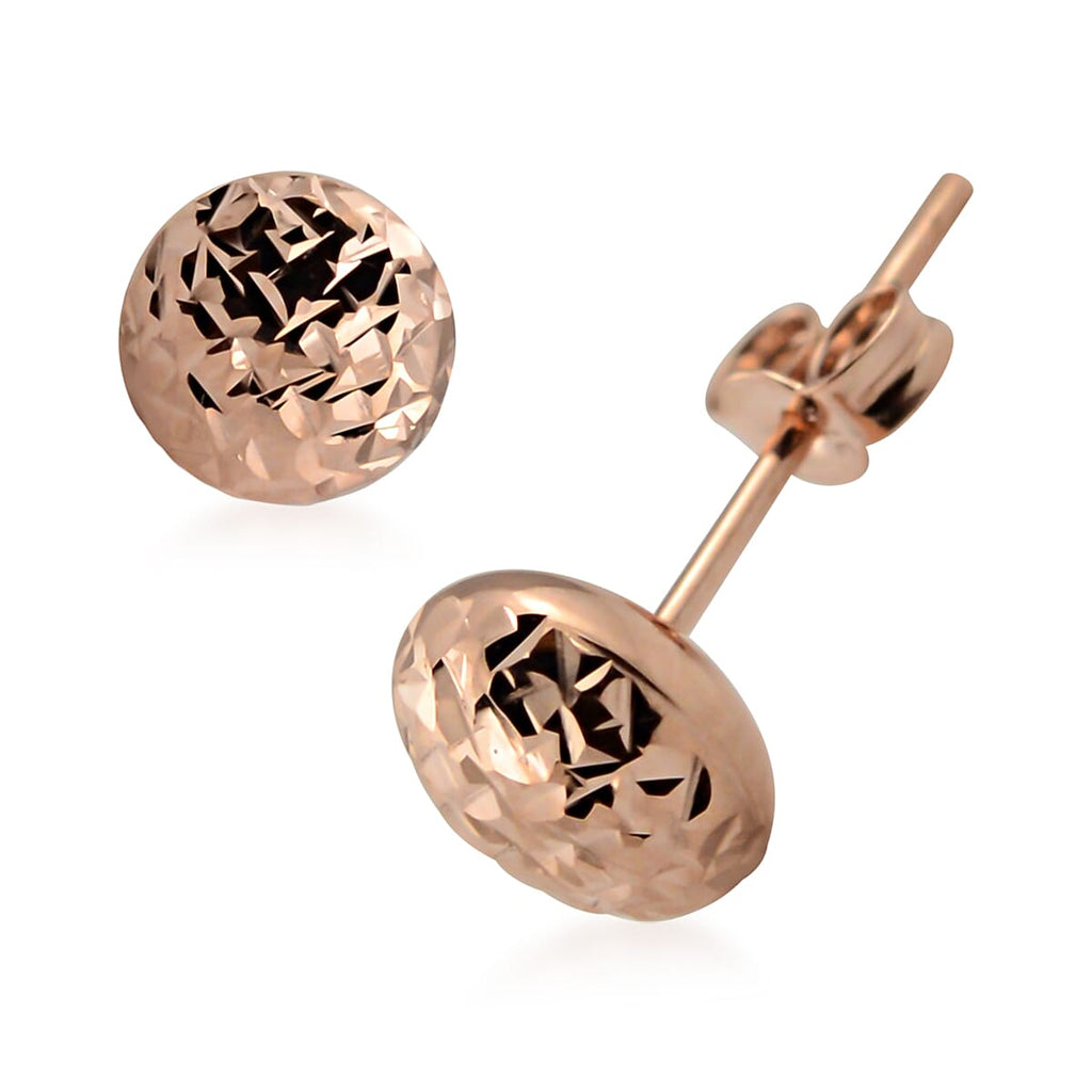 Vicenza Close Out 9K Rose Gold Diamond Cut Stud Earrings (with Push Back)