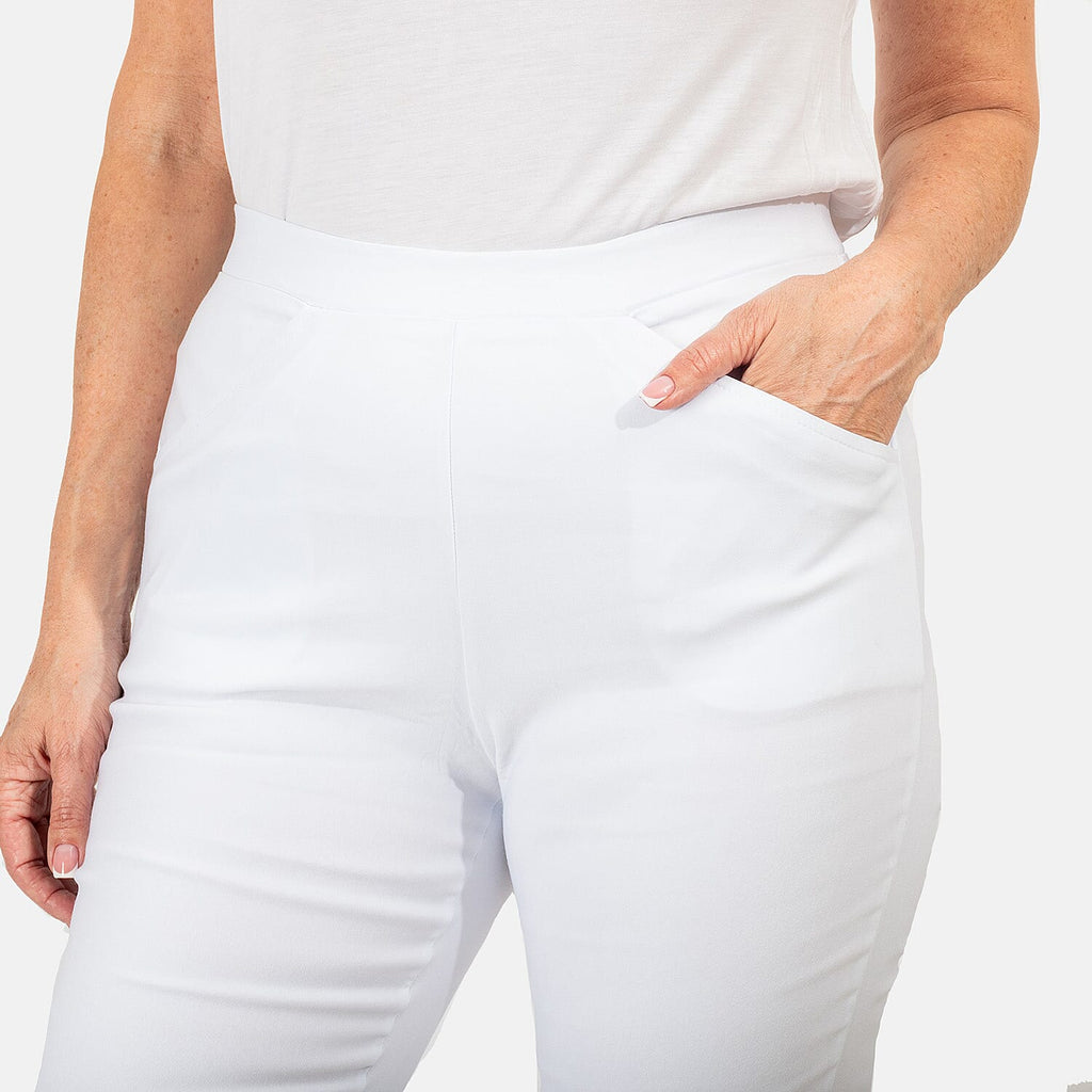 Emelia Slim Fit Crop Bengaline Trousers (Size L) - White