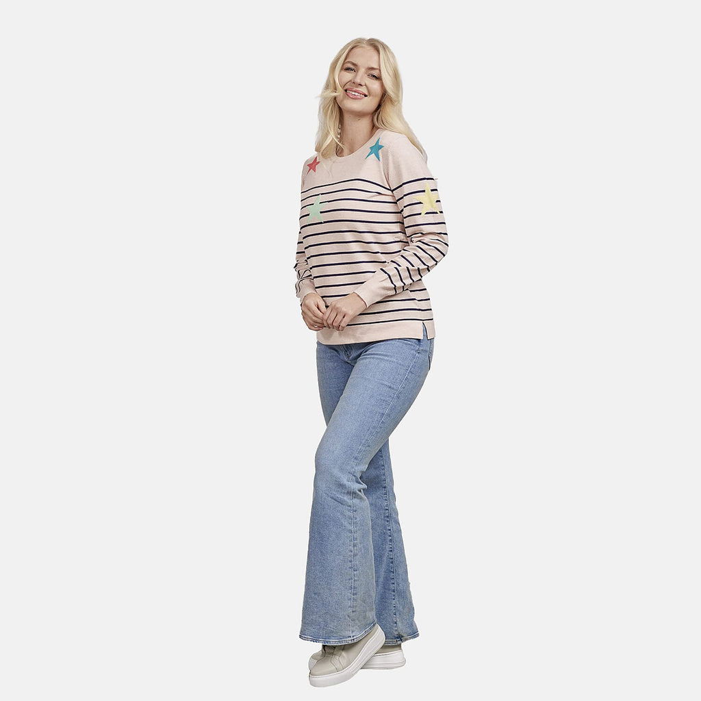 Mudflower Ladies Stars - Stripes Jumper (Size 10) - Peach - Navy