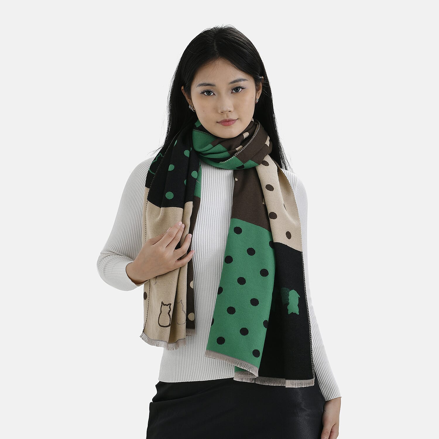 Closeout Deal Patchwork Pattern Super Soft Shawl (One Size, 180x67cm) - Green Black - Multi 7854120 0