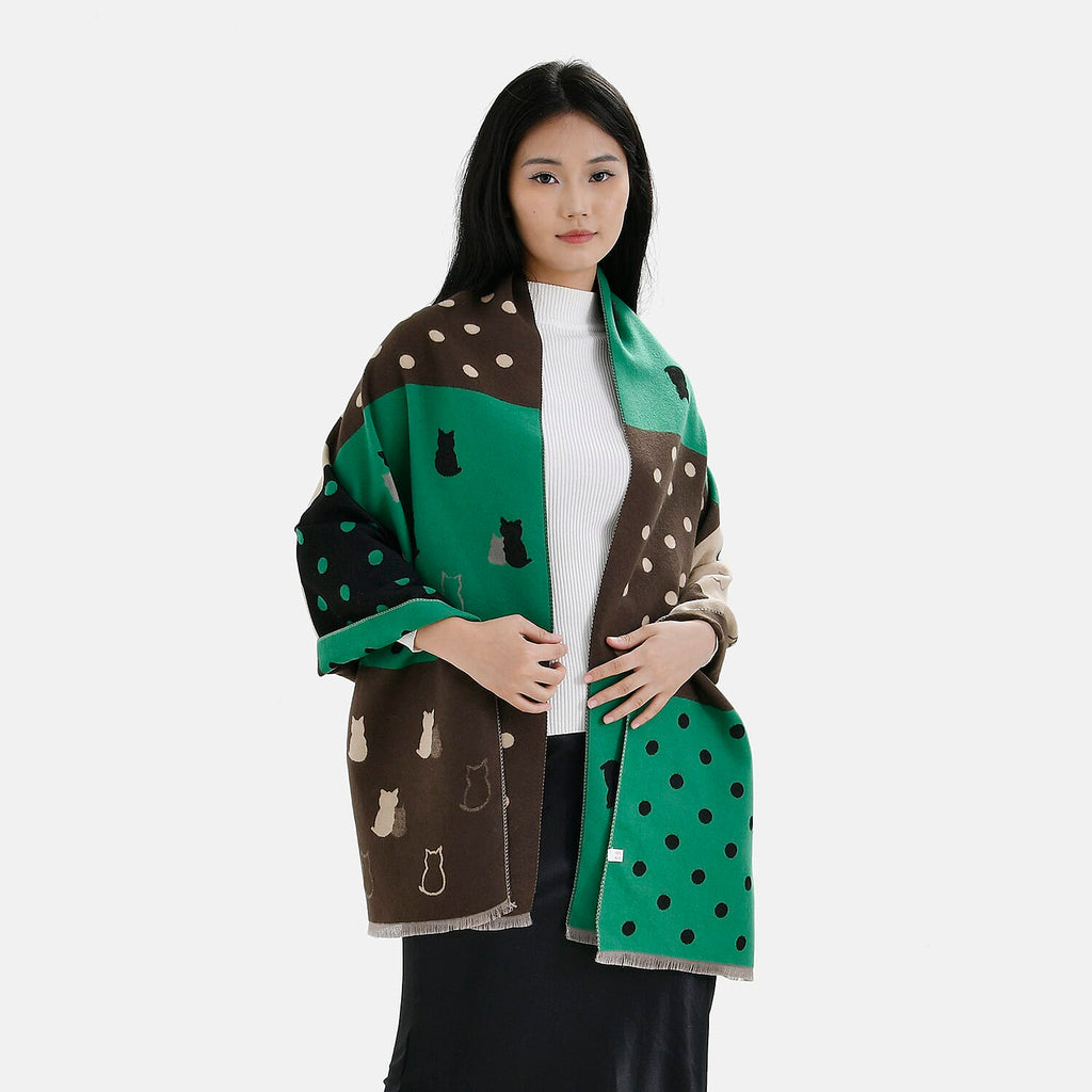 Closeout Deal Patchwork Pattern Super Soft Shawl (One Size, 180x67cm) - Green Black - Multi