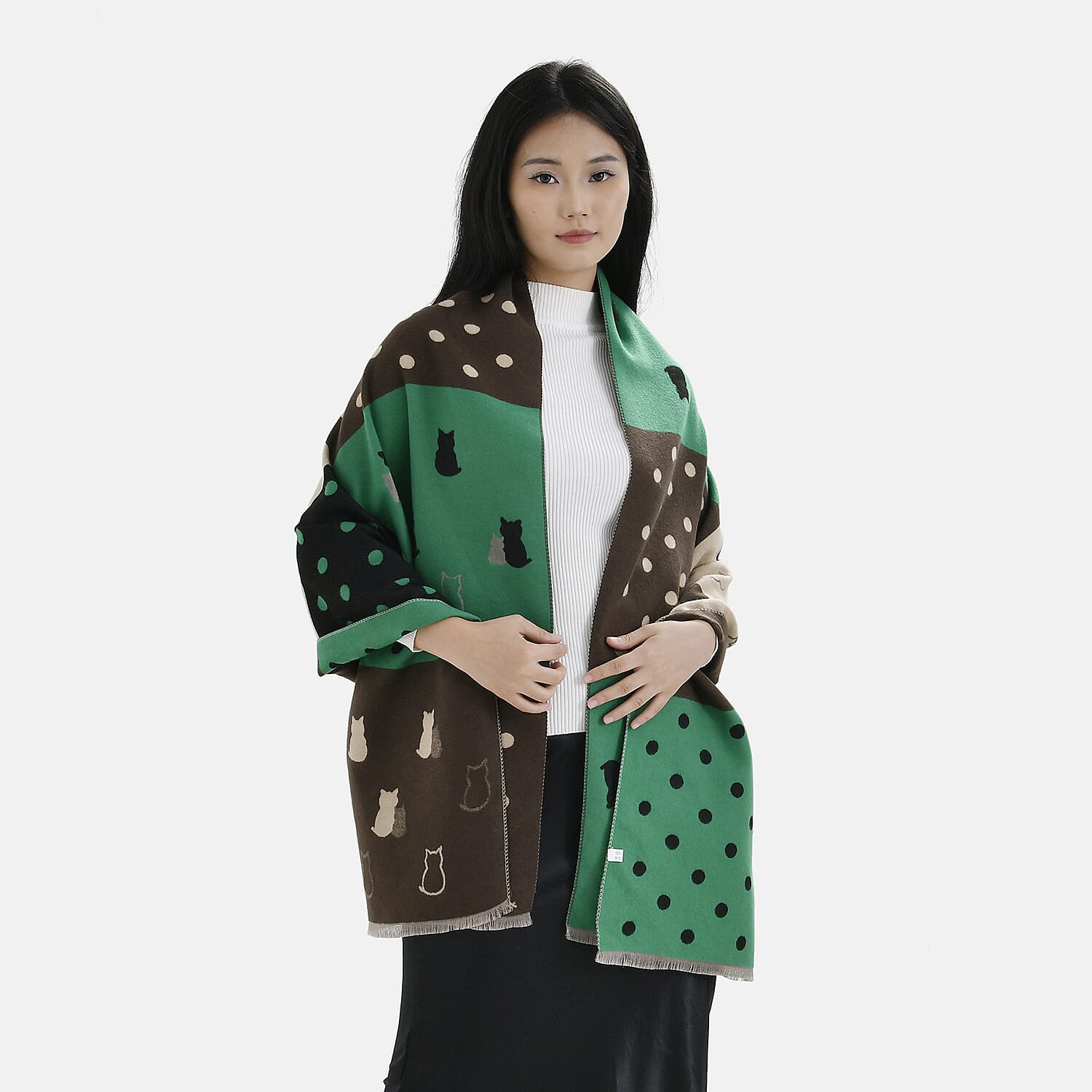 Closeout Deal Patchwork Pattern Super Soft Shawl (One Size, 180x67cm) - Green Black - Multi 7854120 2