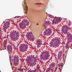La Marey 100% Viscose Totem Pattern V-Neck Top (Size - L-XL, 16-20) - Pink