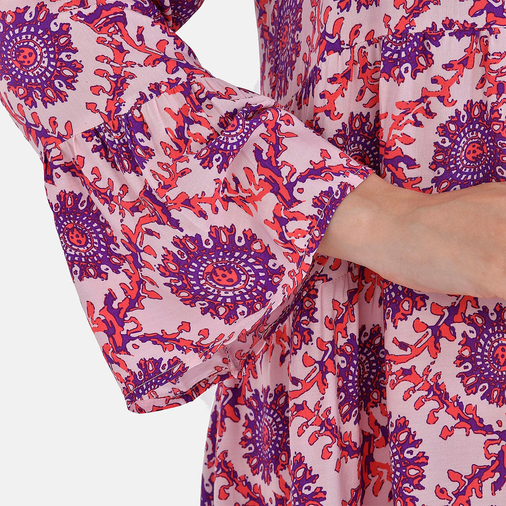 La Marey 100% Viscose Totem Pattern V-Neck Top (Size - L-XL, 16-20) - Pink