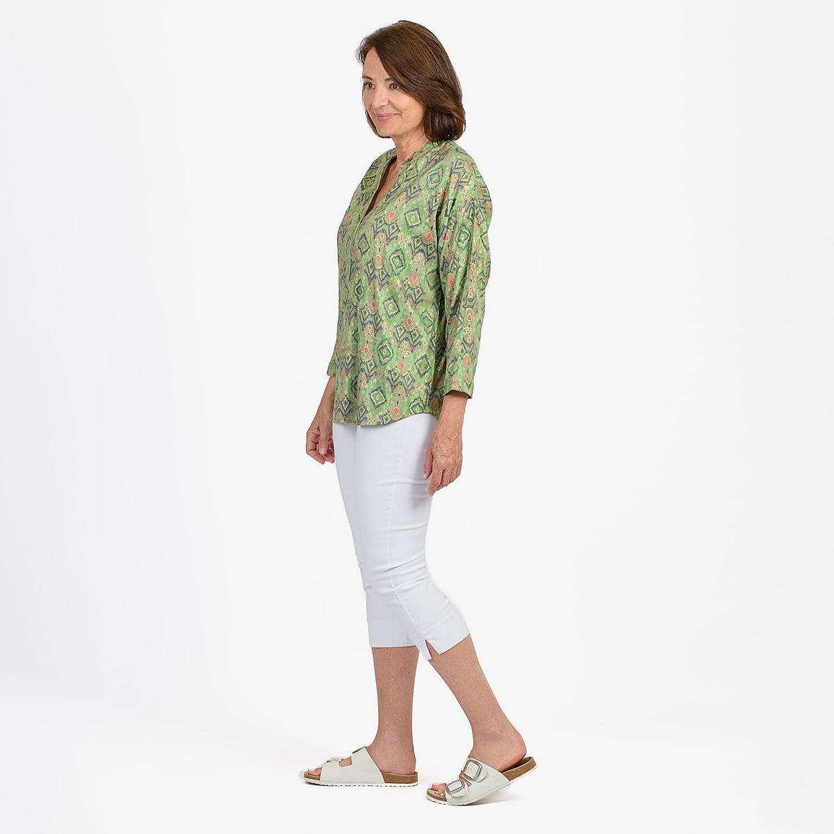 Adonai - Womens Viscose Ikat Print Woven Blouse (Size S) - Green V32731540 1