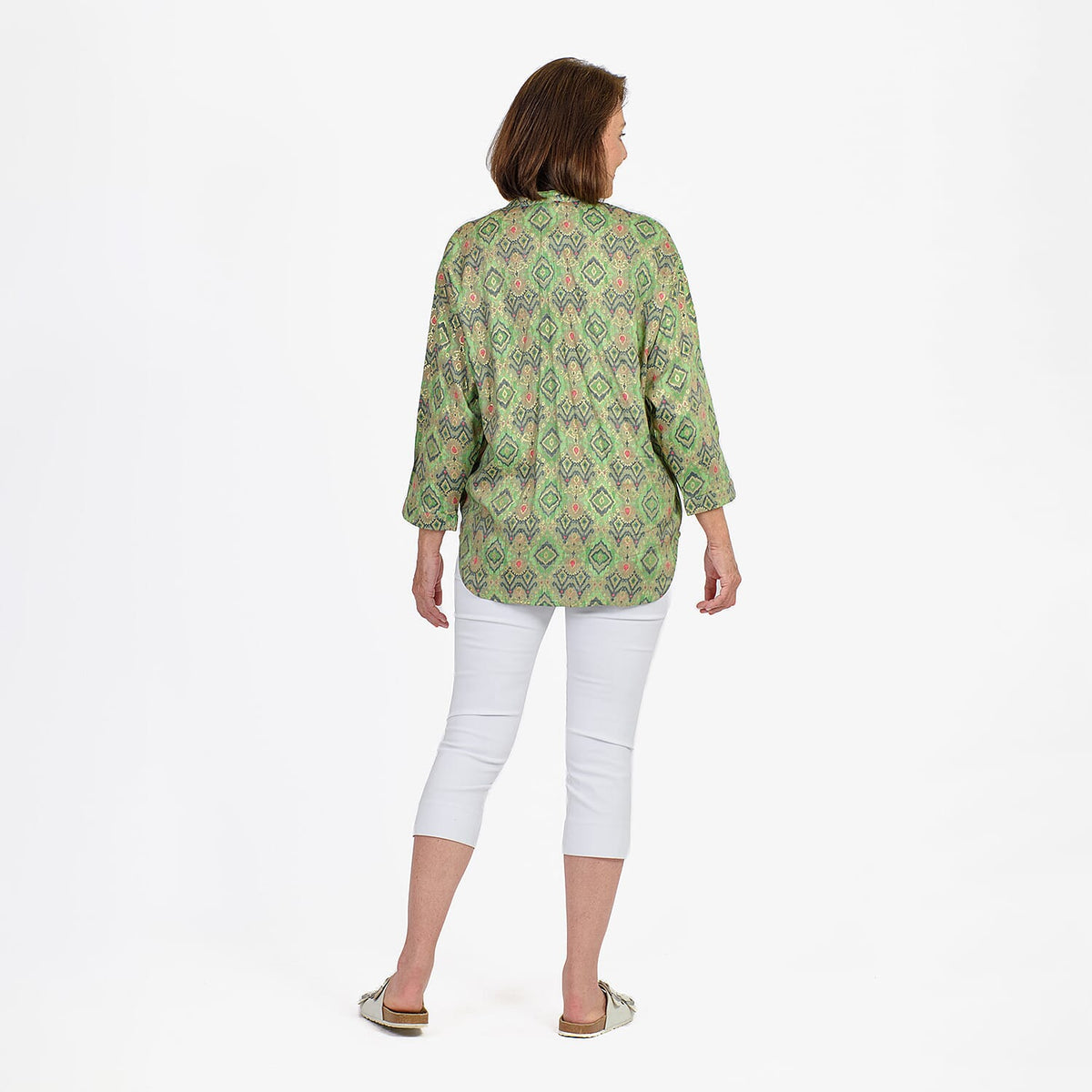 Adonai - Womens Viscose Ikat Print Woven Blouse (Size S) - Green V32731540 2