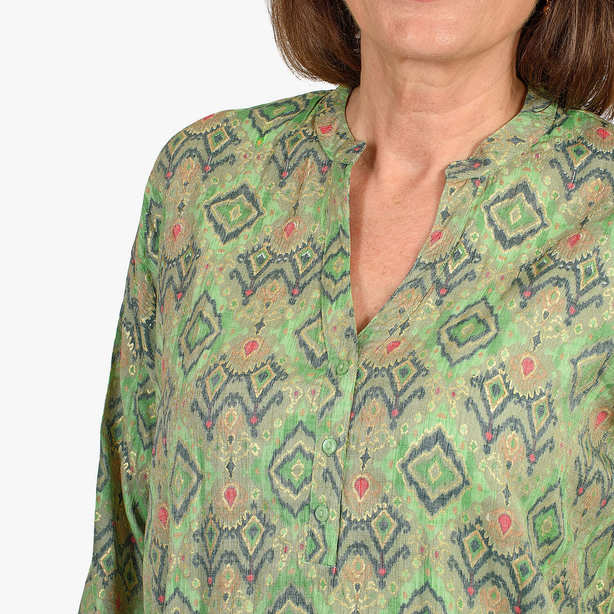 Adonai - Womens Viscose Ikat Print Woven Blouse (Size S) - Green V32731540 3