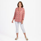 Adonai - Womens Viscose Ikat Print Woven Blouse (Size L) - Pink