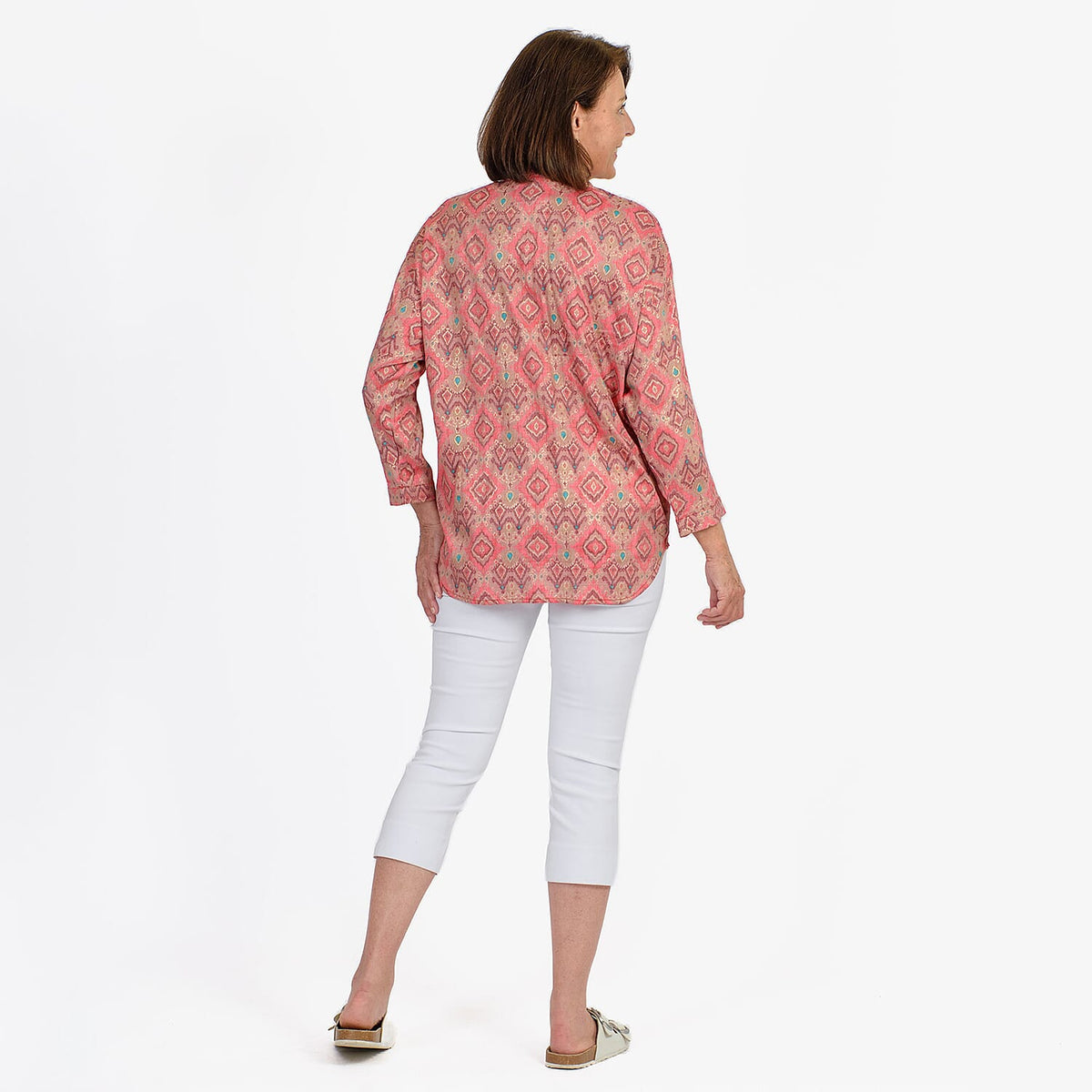 Adonai - Womens Viscose Ikat Print Woven Blouse (Size L) - Pink V32517713 2