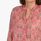 Adonai - Womens Viscose Ikat Print Woven Blouse (Size L) - Pink