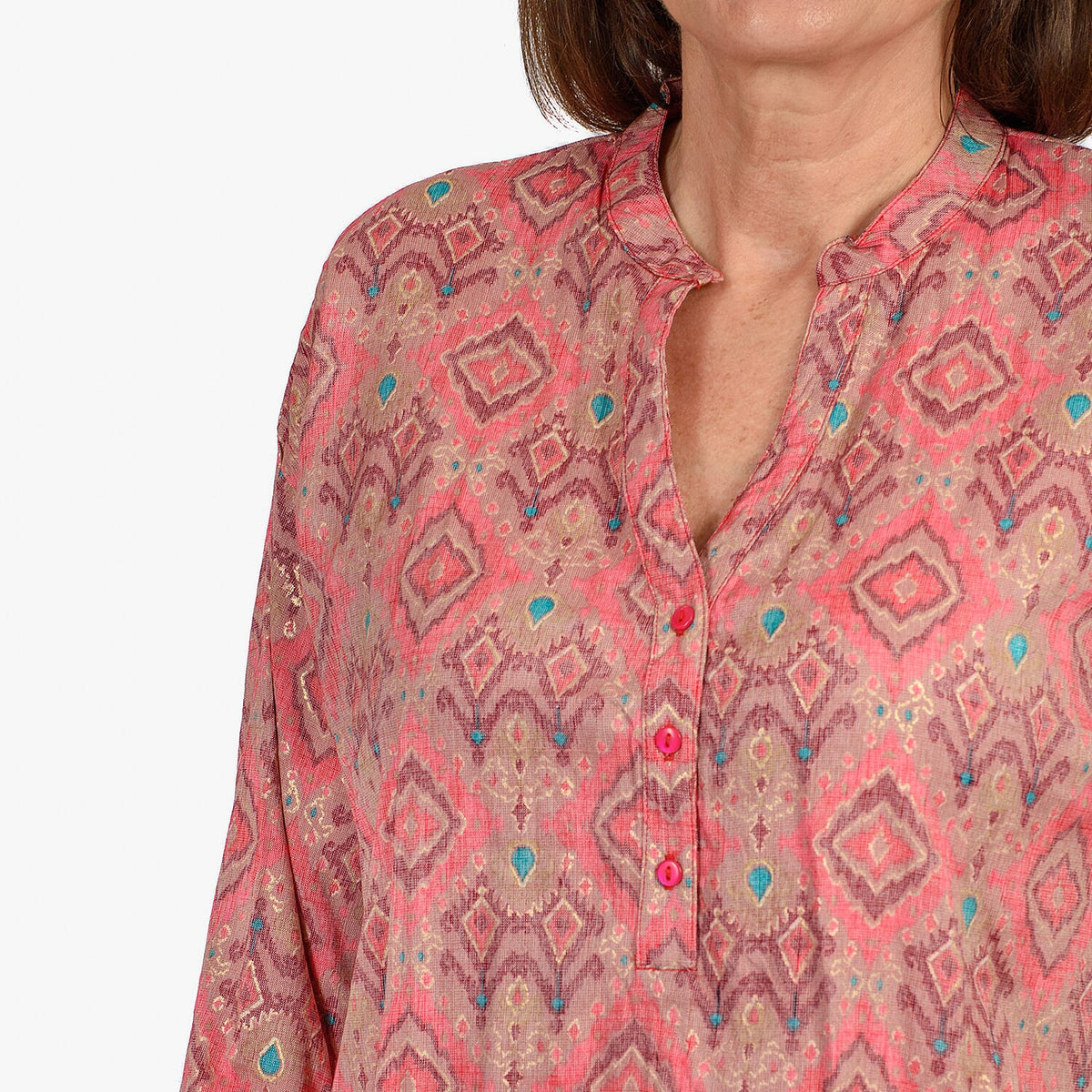 Adonai - Womens Viscose Ikat Print Woven Blouse (Size L) - Pink V32517713 3