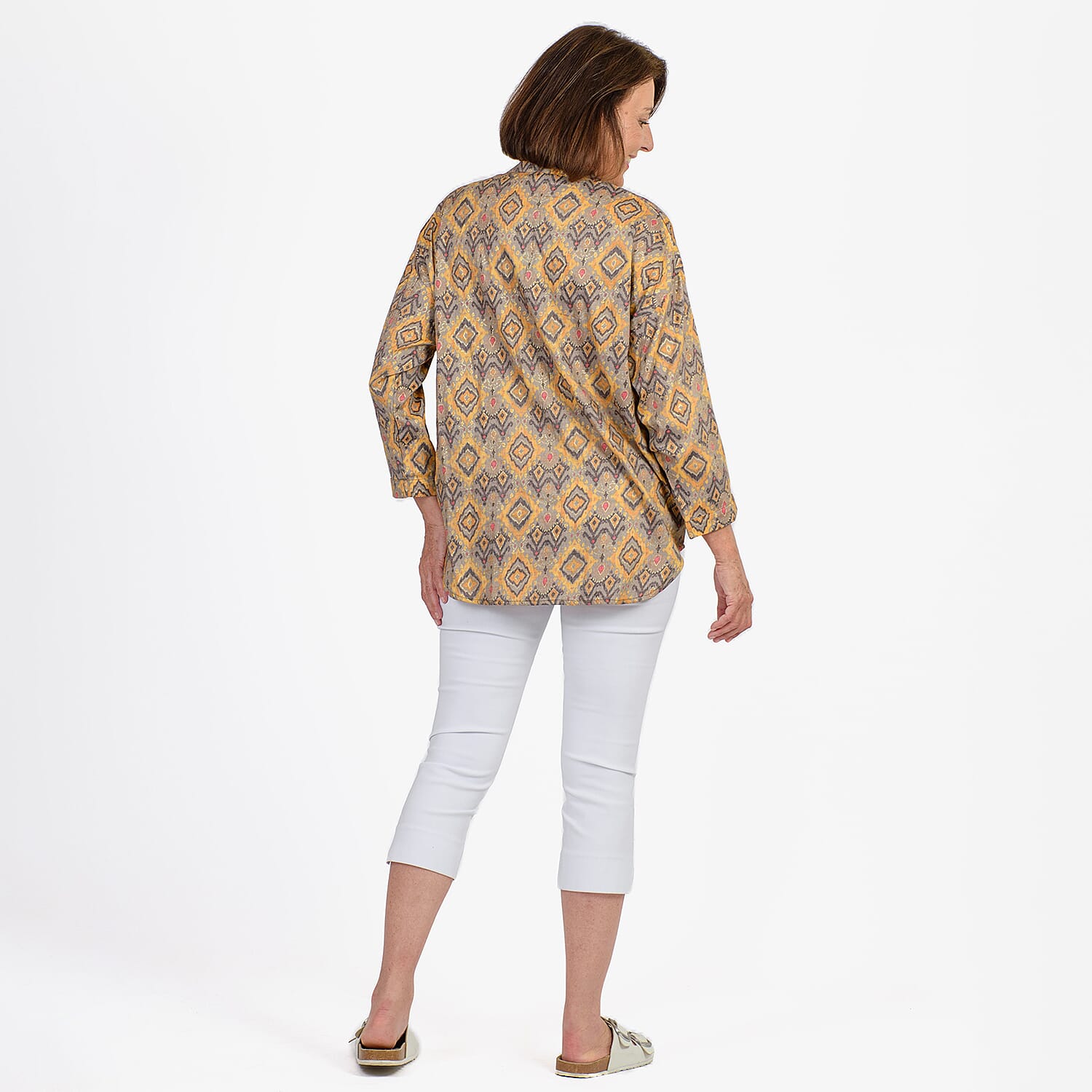 Adonai - Womens Viscose Ikat Printed Woven Blouse (Size L) - Yellow 7758746 2