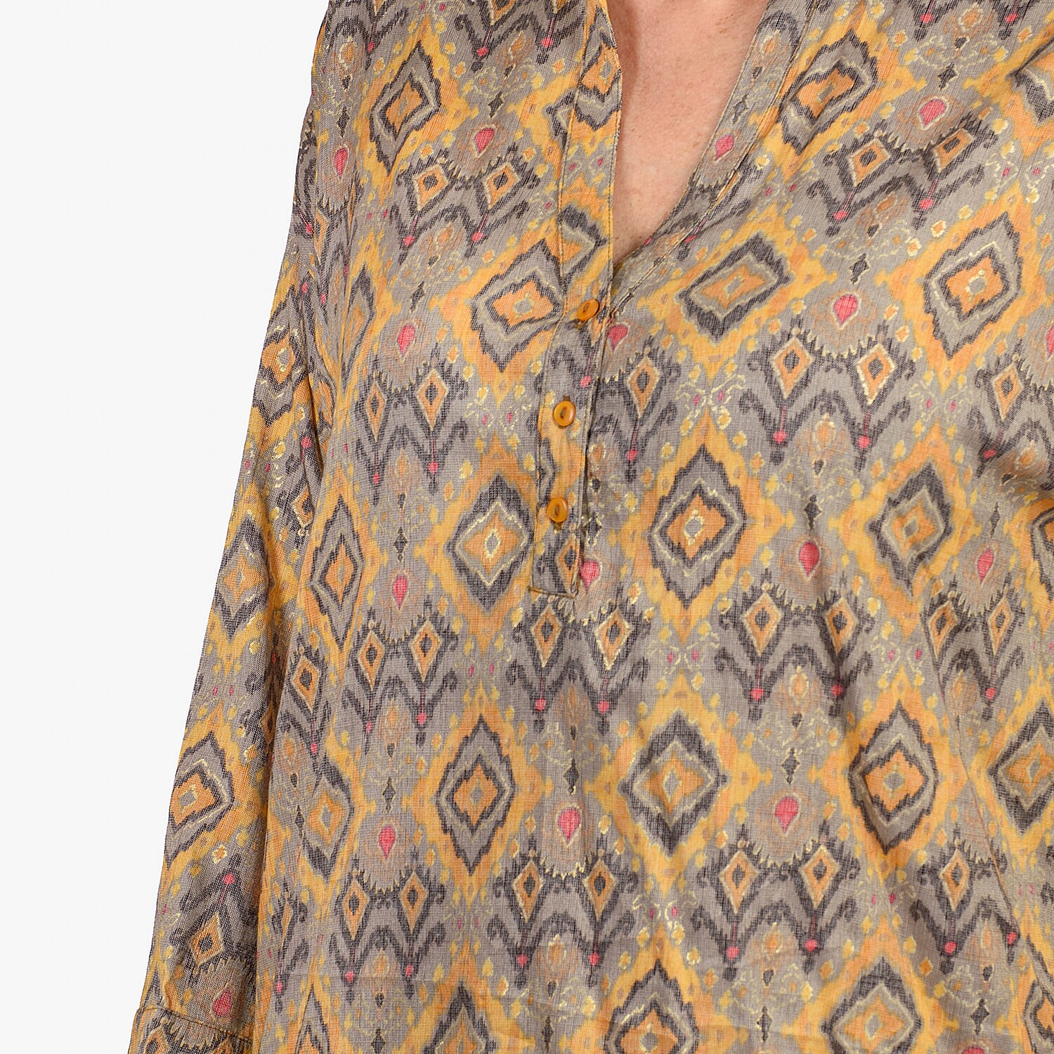 Adonai - Womens Viscose Ikat Printed Woven Blouse (Size L) - Yellow 7758746 3