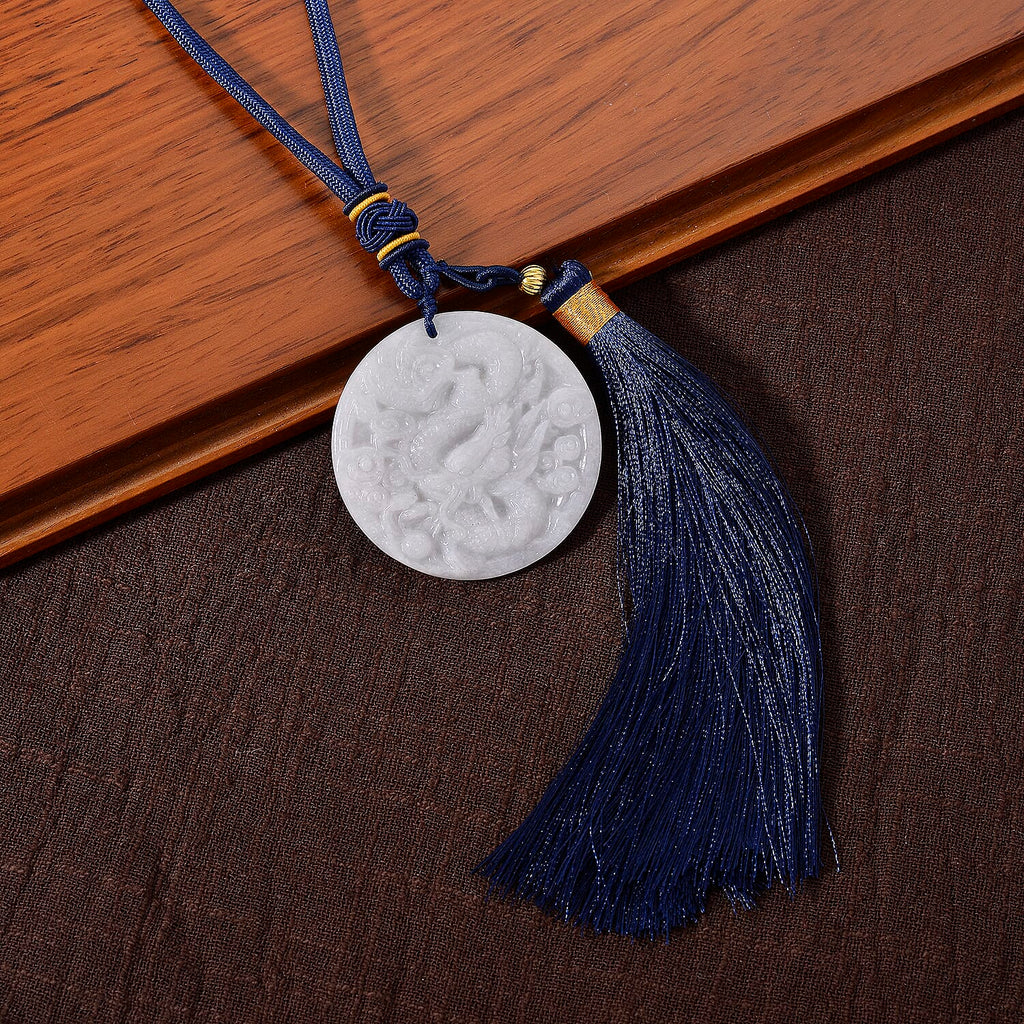 Vista Crest Natural Jade Hand-Carved Dragon with Black Cotton Cord 40.00 Gms