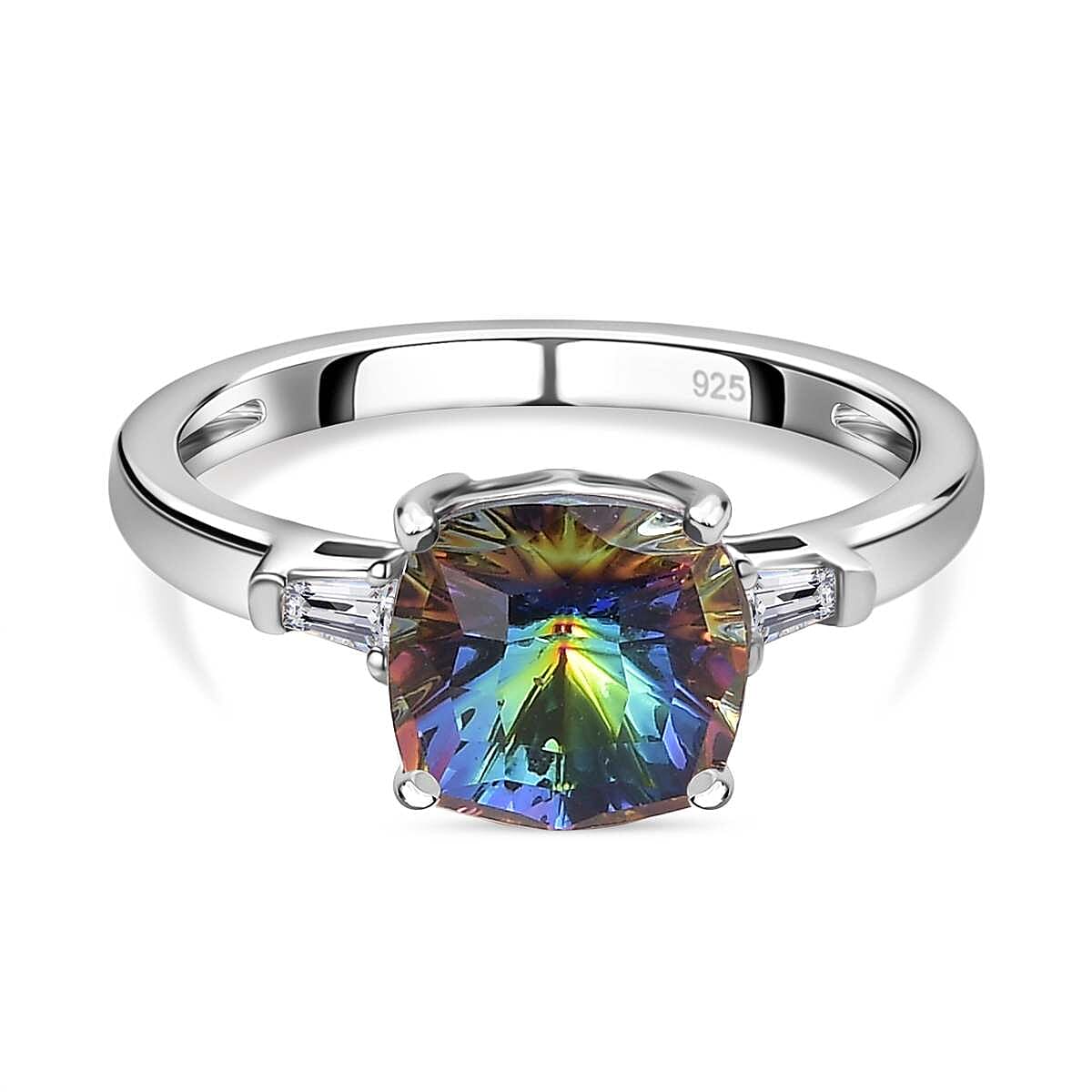 Vitrail Medium Finest Crystal ,  White Cubic Zirconia  Solitaire Ring in Platinum Overlay Sterling Silver 1.70 ct  1.700  Ct. 7657972 0