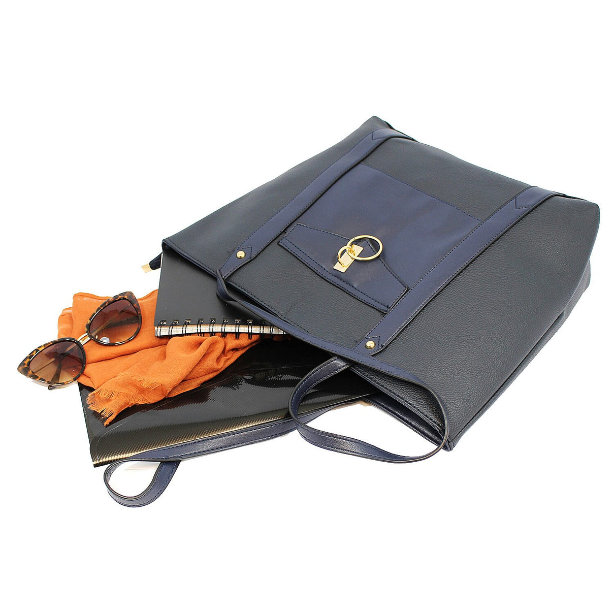W Brown International Ladies Tote Handbag with Zipper Closure - Navy 7555335 1