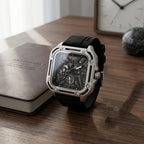 WILLIAM HUNT Automatic 3ATM WR Blue Hollow Dial & Silver Case Watch with Black Silicone Strap
