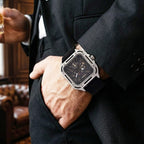 WILLIAM HUNT Automatic 3ATM WR Blue Hollow Dial & Silver Case Watch with Black Silicone Strap
