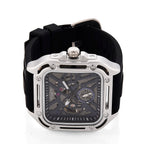 WILLIAM HUNT Automatic 3ATM WR Blue Hollow Dial & Silver Case Watch with Black Silicone Strap