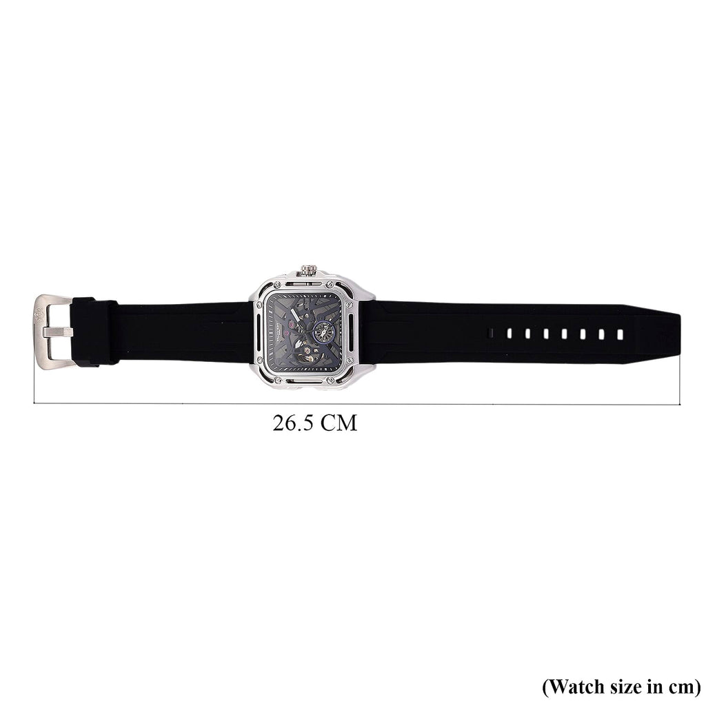 WILLIAM HUNT Automatic 3ATM WR Blue Hollow Dial & Silver Case Watch with Black Silicone Strap