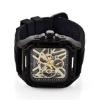 WILLIAM HUNT Automatic 3ATM WR Gold Hollow Dial & Black Case Watch with Black Silicone Strap