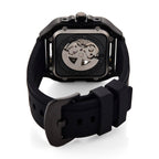 WILLIAM HUNT Automatic 3ATM WR Gold Hollow Dial & Black Case Watch with Black Silicone Strap
