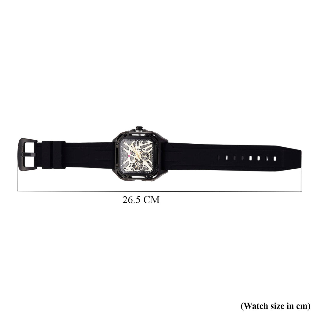 WILLIAM HUNT Automatic 3ATM WR Gold Hollow Dial & Black Case Watch with Black Silicone Strap