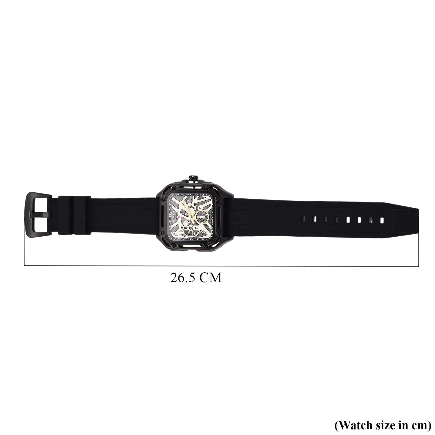 WILLIAM HUNT Automatic 3ATM WR Gold Hollow Dial &amp; Black Case Watch with Black Silicone Strap V32538989 8