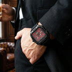 WILLIAM HUNT Automatic 3ATM WR Red Hollow Dial & Black Case Watch with Black Silicone Strap