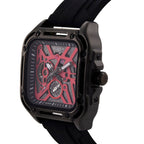 WILLIAM HUNT Automatic 3ATM WR Red Hollow Dial & Black Case Watch with Black Silicone Strap