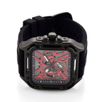 WILLIAM HUNT Automatic 3ATM WR Red Hollow Dial & Black Case Watch with Black Silicone Strap