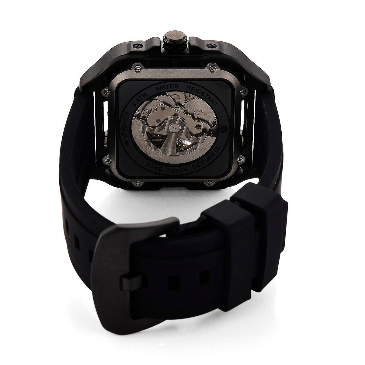 WILLIAM HUNT Automatic 3ATM WR Red Hollow Dial &amp; Black Case Watch with Black Silicone Strap 8555502 7