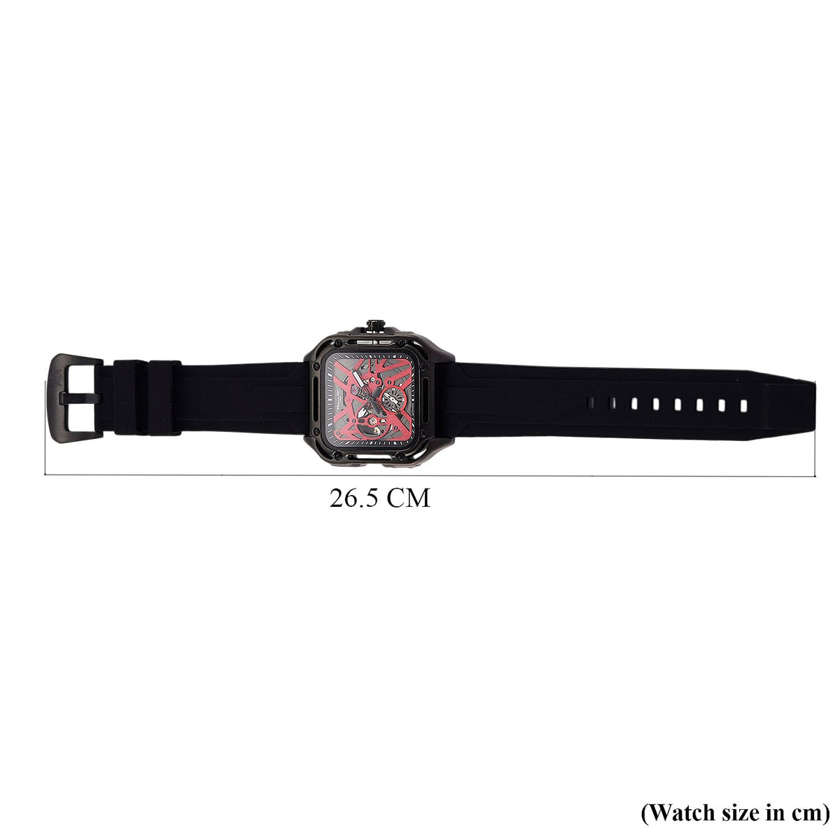 WILLIAM HUNT Automatic 3ATM WR Red Hollow Dial &amp; Black Case Watch with Black Silicone Strap 8555502 8